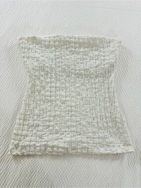 Zara White Smocked Textured Stretchy Strapless Tube Top L